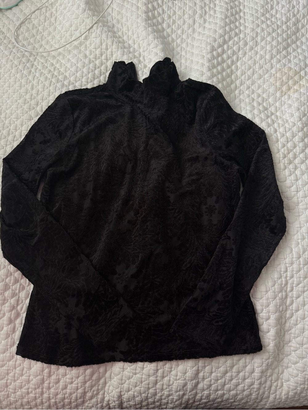 1. State Black Velvet mesh floral Mock Neck Top